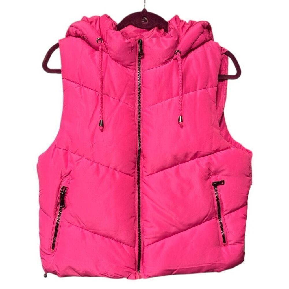 Pink Zip Up Quilted Hooded Vest Size Large NWT | Snobbish - Picture 8 of 13
